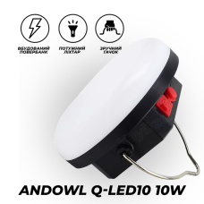 Акумуляторний LED світильник Andowl Q-LED10 10W + power bank прожектор аварійний із сонячною панеллю та павербанком
