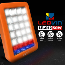 Акумуляторний LED світильник Leovin LE-012 50W аварійний прожектор з сонячною панеллю та павербанком