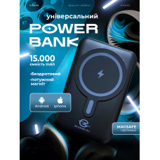 Повербанк з магнітом умб магсейф 15000 mah з бездротовою швидкою зарядкою + вбудовані кабелі usb type c lightning Zhong Ou magsafe магнітний павербанк для айфона андроїда powerbank зовнішній портативний акумулятор повербанки легкі компактні чорний