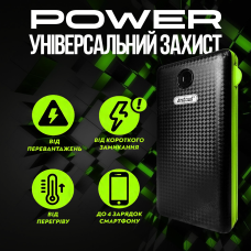 Повербанк умб 20000 mah з вбудованими кабелями micro usb type c lightning Andowl Q-T70Х1 павербанк для роутера телефону пристроїв powerbank зовнішній портативний акумулятор повербанки великої ємності чорно зелений