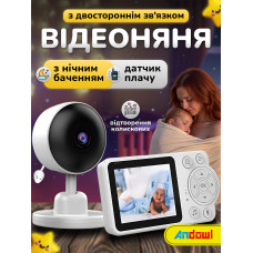 Відеоняня бездротова радіоняня з двостороннім зв'язком Andowl Q-A006X1 відеоспостереження в дитячу з портативним дисплеєм 2.8 дюйма радіо няня з нічним баченням колисковими та екраном радіоняні відеоняні бездротові відео няні video baby monitor
