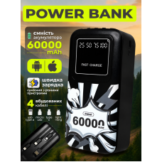 Повербанк умб 60000 mah QC 3.0 PD Andowl Q-CD212X1 чорний з ліхтариком дисплеєм для ноутбука телефону роутера зовнішній акумулятор великої ємності