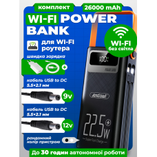 Повербанк юпс для роутера 26000 mah до 30 годин автономної роботи Andowl ups джерело безперебійного живлення + упс дбж підвищуючий кабель перехідник usb dc 9v або 12v юпс повербанка + швидка зарядка з кабелем