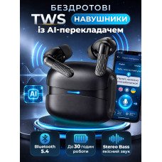Бездротові навушники з AI перекладачем у реальному часі G63 TWS  earphone bluetooth 5.4 hd мікрофон андроїд айфон low latency stereo bass зарядний кейс usb c 30 годин роботи вакуумні ігрові спортивні для iOS Android Чорні